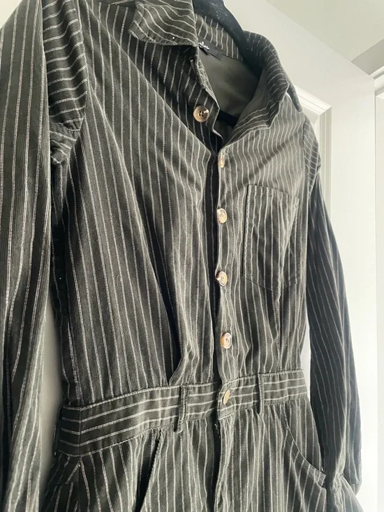 Lulu's Olive Green Striped Button-Up Dress - Picture 3 of 4